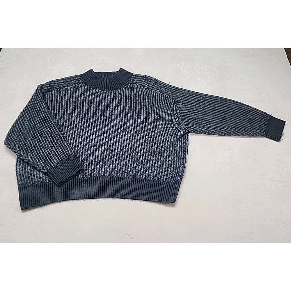 Ava‎ & Viv Women Sweater 2x Gray Striped Oversized Long Sleeve Round Mock Neck